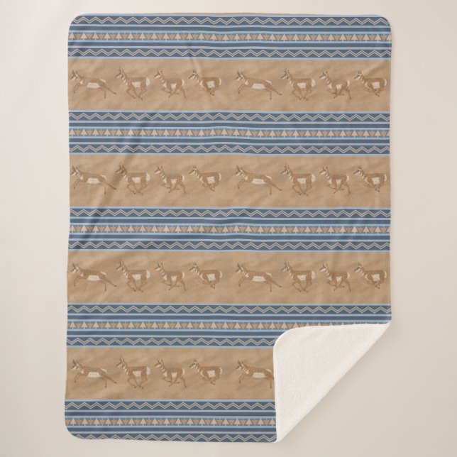 Couverture Sherpa Sud-Ouest Pronghorn Antelopes Bordure bleue Large (Devant)