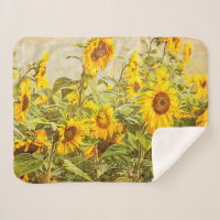 Sunflower Field Vintage Green Yellow Country Art