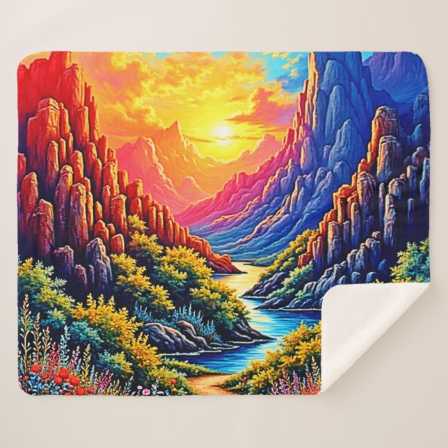 Couverture Sherpa  Sunset Canyon River Art (Devant (Horizontal))