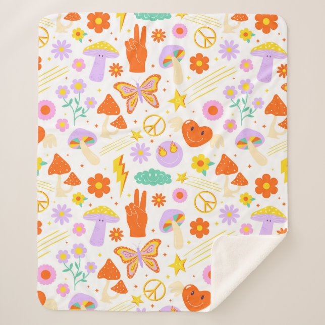 Couverture Sherpa Super Hippie Trippie Retro Fleur Vibes funky (Devant)
