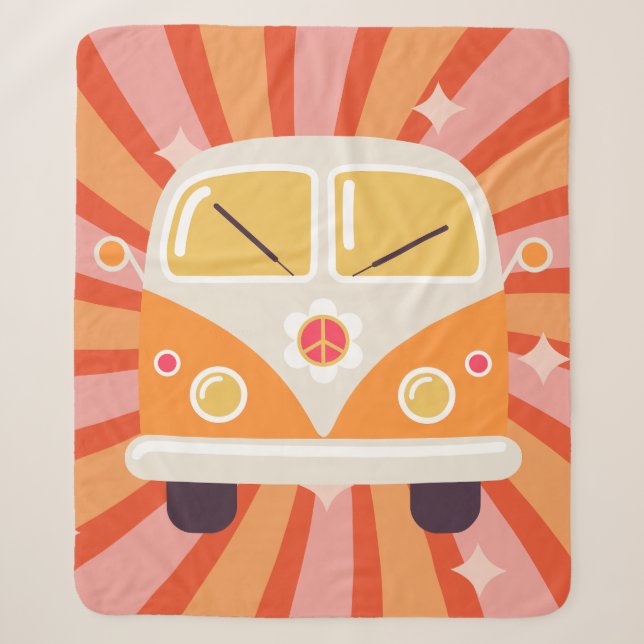 Couverture Sherpa Super Hippie Van Pink & Orange 60s Retro (Devant)
