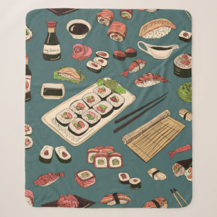 Couverture Sherpa Sushi coloré et rouleaux sans couture motif, excel