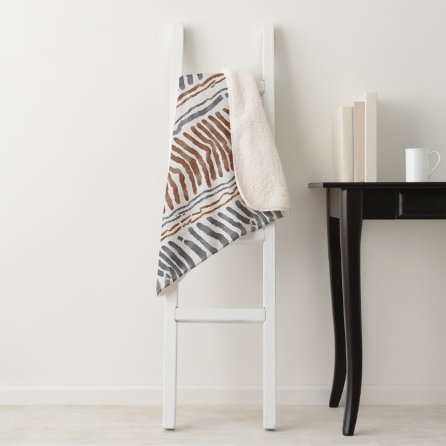 Couverture Sherpa Suspension murale moderne boho gris marron (En situation)