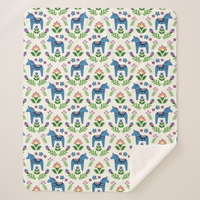 Couverture Sherpa Swedish Dala Horses Blue (Devant)