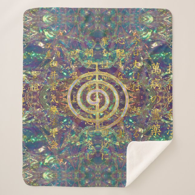 Couverture Sherpa Symbole de Choku Rei d'or et préceptes de Reiki (Devant)