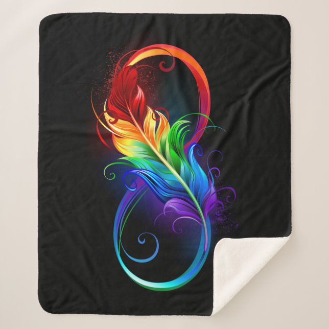 Couverture Sherpa Symbole d'infini avec plume arc-en-ciel (Devant)
