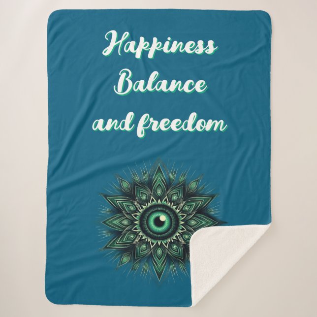 Couverture Sherpa Symbole oculaire vert foncé du Monogramme sur bleu (Devant)