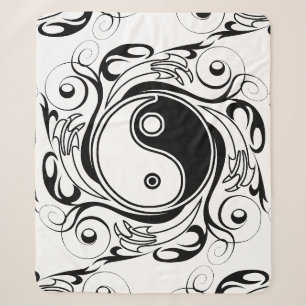 Couverture Sherpa Symbole Yin & Yang Tatouage Noir et Blanc