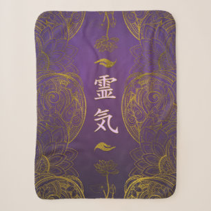 Couverture Sherpa Symboles curatifs d'or de Reiki avec le lotus