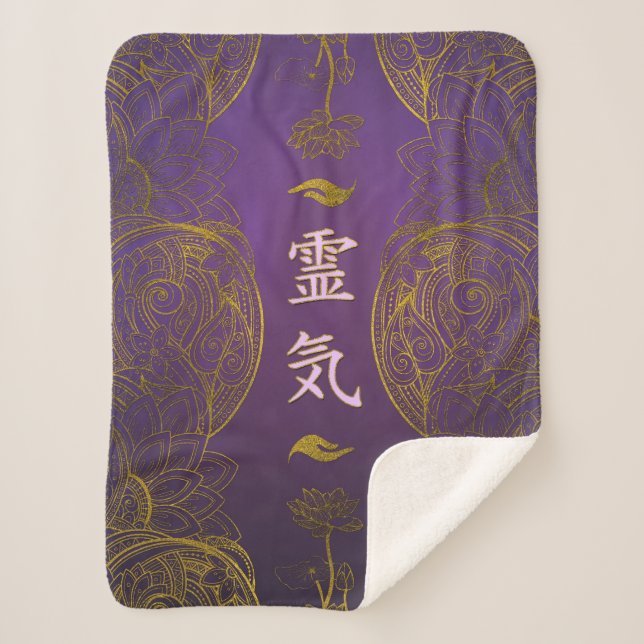 Couverture Sherpa Symboles curatifs d'or de Reiki avec le lotus (Devant)