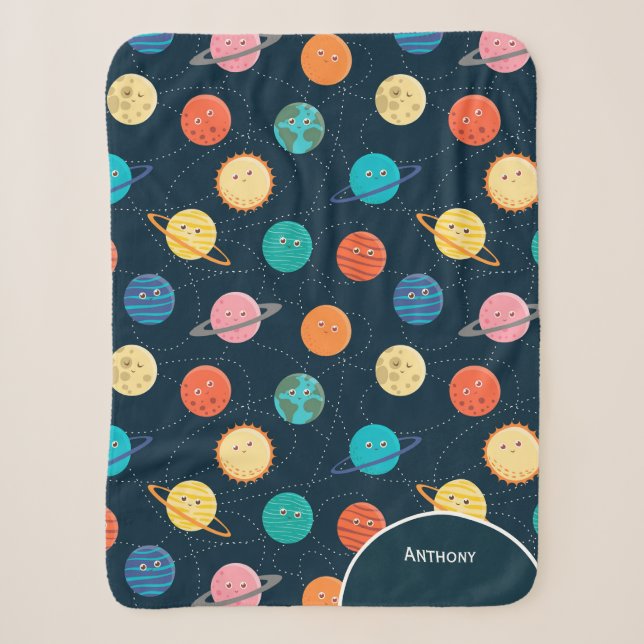 Couverture Sherpa Système solaire amusant Planètes Motif pour Enfant (Devant)