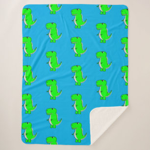 Couverture Sherpa T-Rex Vert Mignonne Sur Bleu
