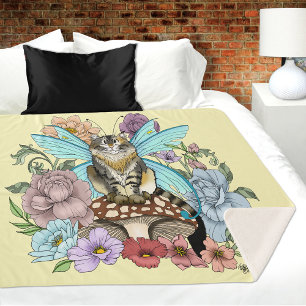 Couverture Sherpa Tabby Fairy Cat Mushroom Floral