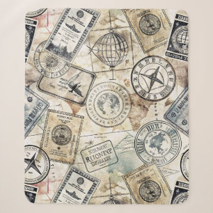 Couverture Sherpa Tampon de passeport rustique motif voyage (4)