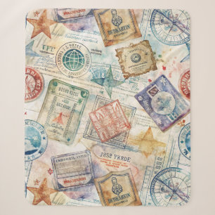 Couverture Sherpa Tampon de passeport rustique motif voyage (7)