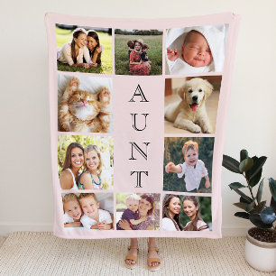 Couverture Sherpa Tante 10 Photo Collage rose