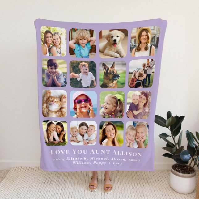 Couverture Sherpa Tante 16 Photo Collage Purple (Créateur téléchargé)