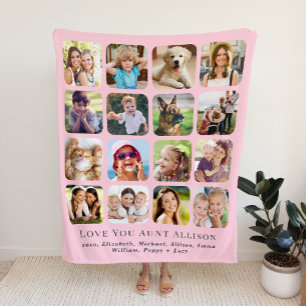 Couverture Sherpa Tante 16 Photo Collage rose