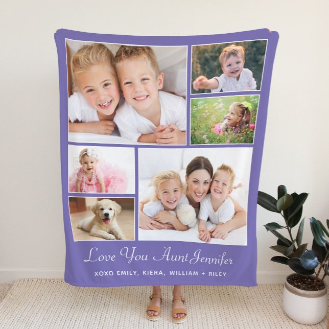 Couverture Sherpa Tante Love You 6 Photo Collage Purple (Créateur téléchargé)