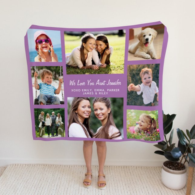 Couverture Sherpa Tante Love You 8 Photo Collage Purple (Créateur téléchargé)