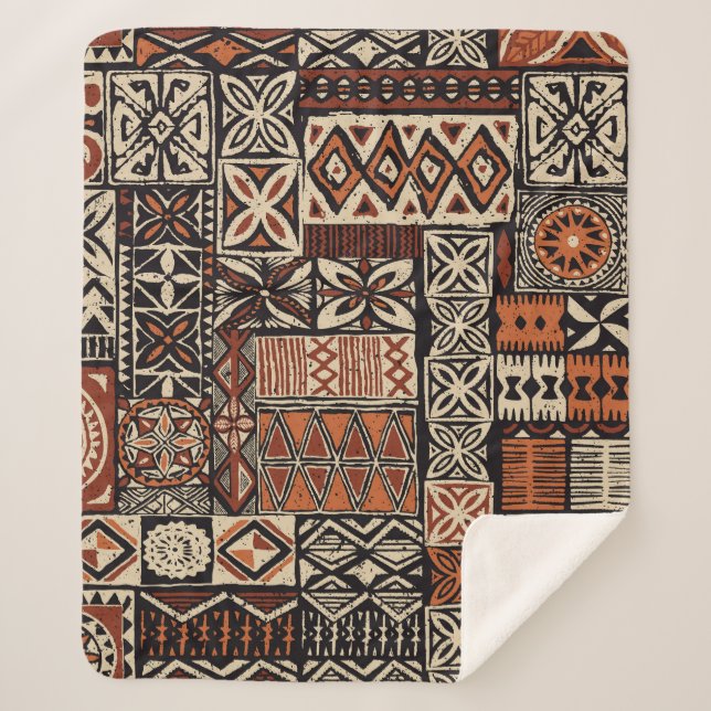 Couverture Sherpa Tapa hawaïen : Patchwork tribal (Devant)