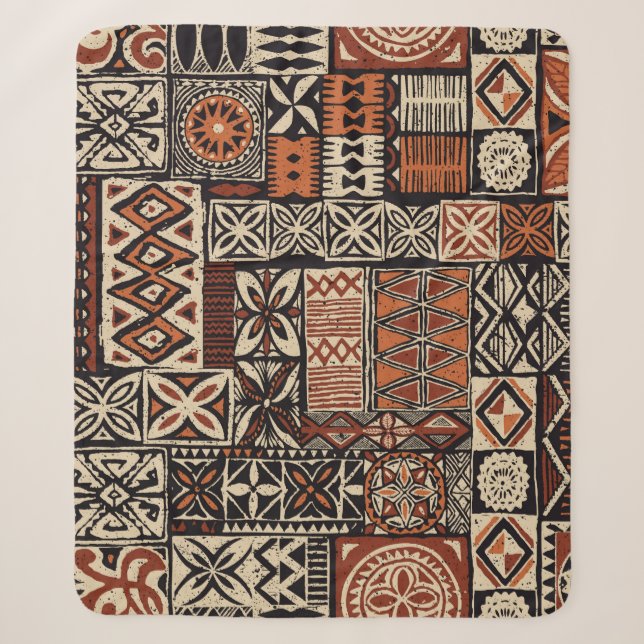 Couverture Sherpa Tapa tissu tribal de style hawaïen abstrait patchw (Devant)