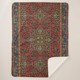 Couverture Sherpa Tapis persan rouge bleu classique