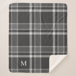 Couverture Sherpa Tartan gris de charbon foncé plaqué avec Monogramm