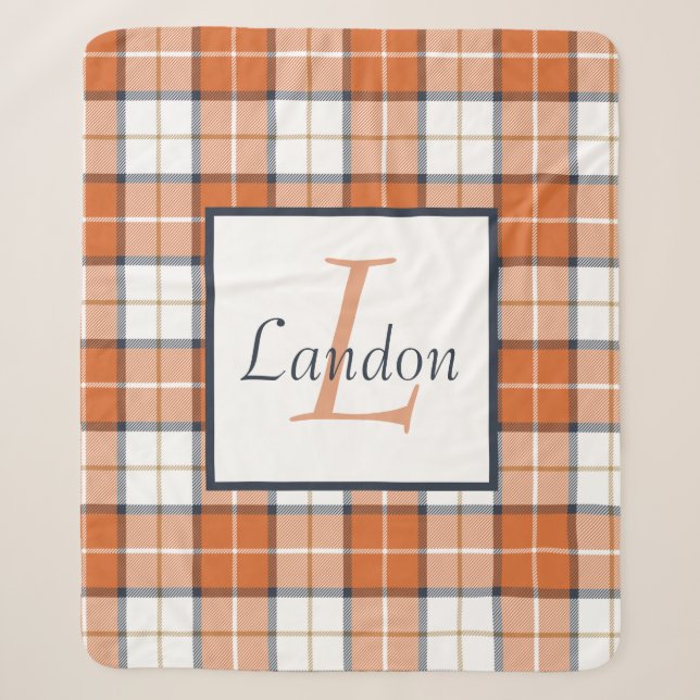 Couverture Sherpa Tartan orange, bleu et blanc (Devant)