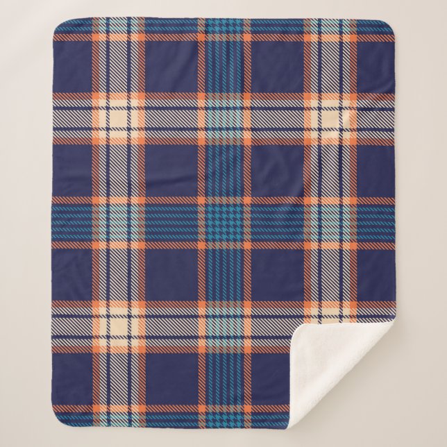 Couverture Sherpa Tartan plaid, texture marine colorée. (Devant)