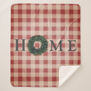 Couverture Sherpa Tartan Rouge Typographie Maison Ferme Moderne Tend