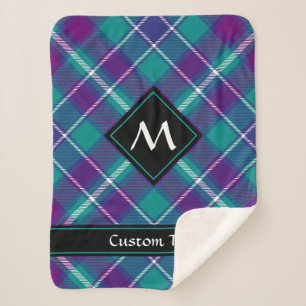 Couverture Sherpa Tartan vert de mer, violet et bleu