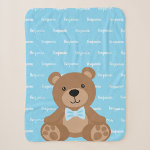 Couverture Sherpa Teddy Bear Personnalisé Nom bleu Garçon