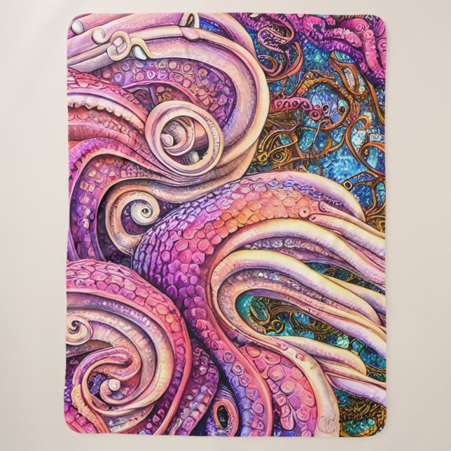 Couverture Sherpa Tentacles roses Kraken Octopus (Devant)