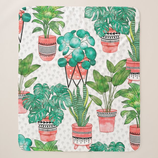 Couverture Sherpa Terra cotta Pots Aquarelle Maison Plantes sans cou (Devant)