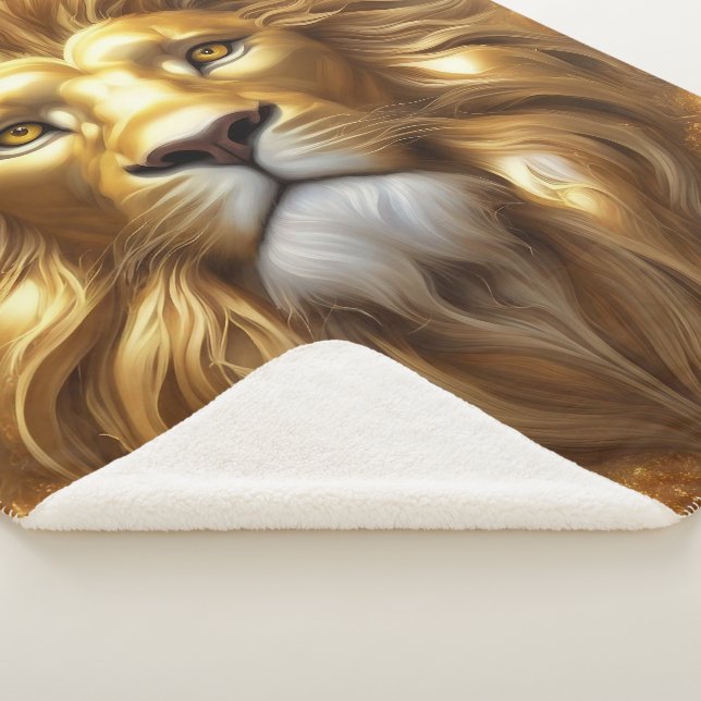 Couverture Sherpa Tête de lion doré superbe (3/4)