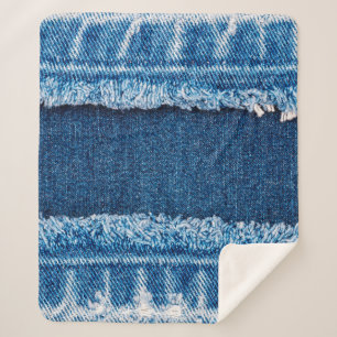 Couverture Sherpa Texture en tissu de jean denim bleu