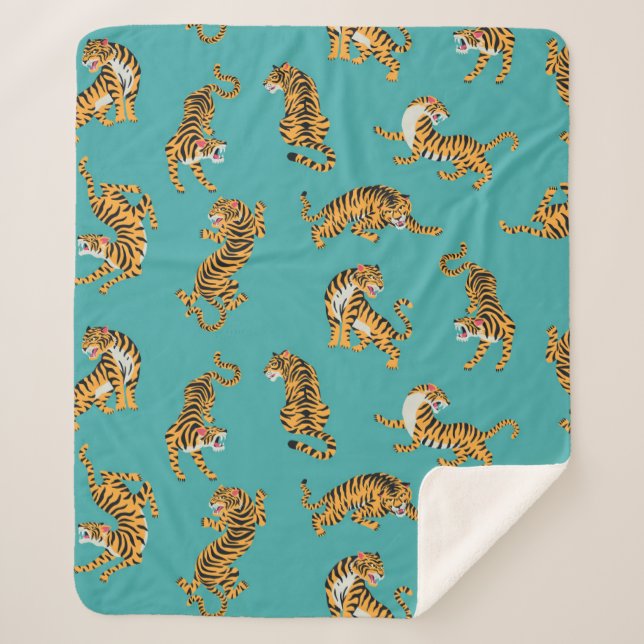 Couverture Sherpa Tiger sur Motif Turquoise (Devant)