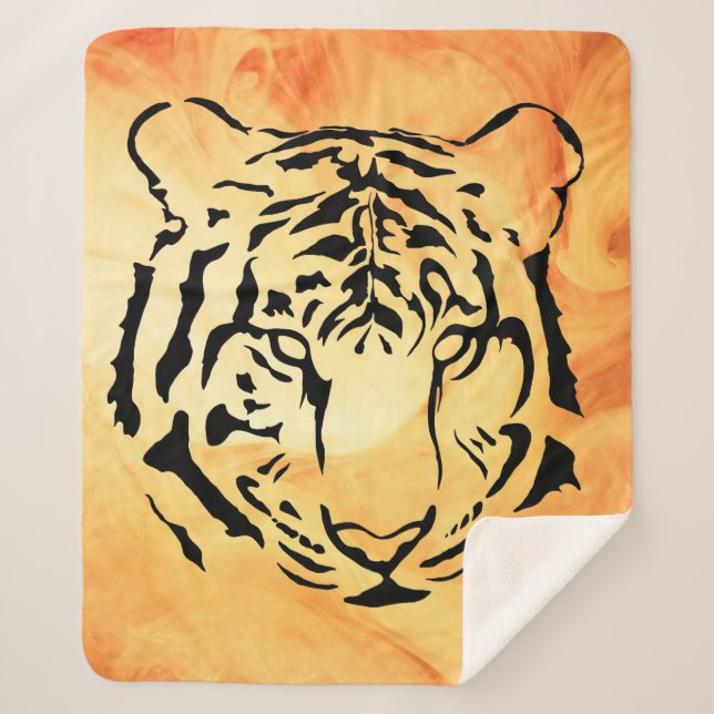 Couverture Sherpa Tigre à rayures noires sur orange vif (Devant)