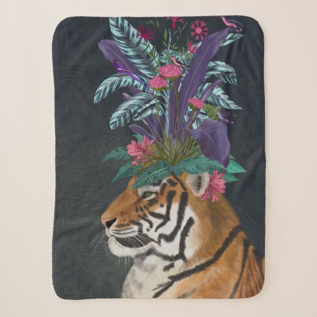 Couverture Sherpa Tigre avec tête tropicale (Devant)