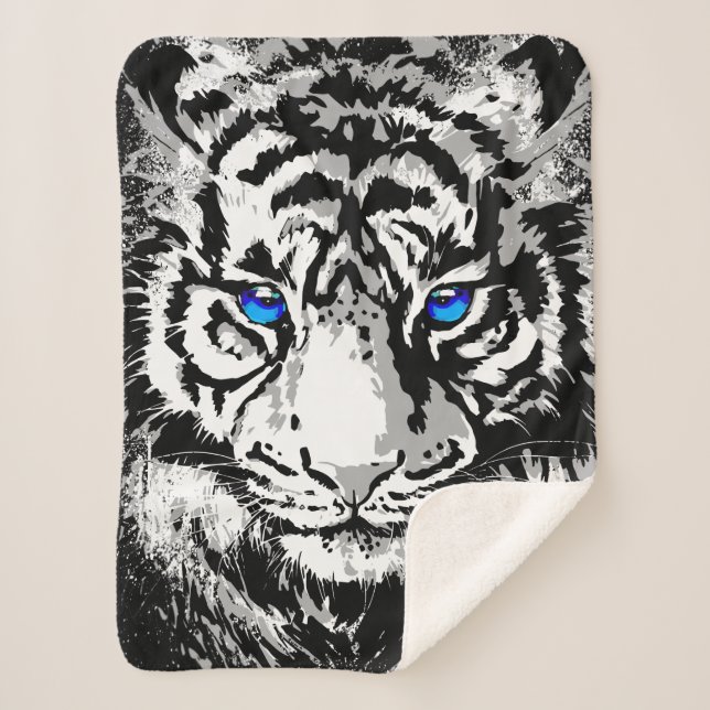 Couverture Sherpa Tigre blanc de Sibérie - Yeux bleu tigre (Devant)