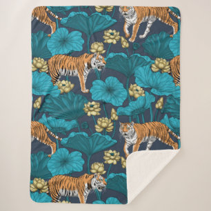 Couverture Sherpa Tigres dans l'étang jaune de lotus