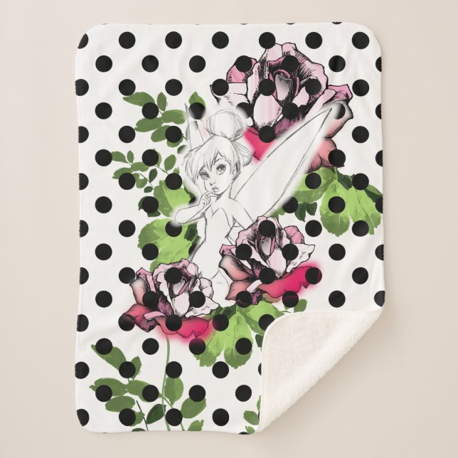 Couverture Sherpa Tinker Bell Sketch avec Roses et Pois (Devant)
