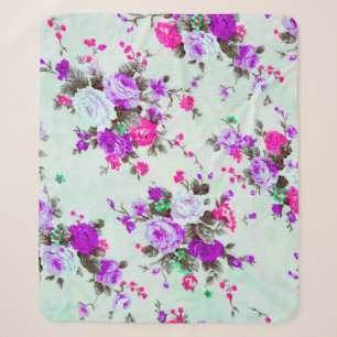 Couverture Sherpa Tissu floral vintage, Fragment du rétro coloré