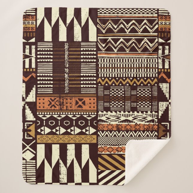 Couverture Sherpa Tissu tribal africain patchwork abstrait vin (Devant)