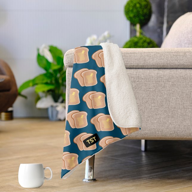 Couverture Sherpa Toast chaud - 2 tranches de beurre - vos initiales (Créateur téléchargé)