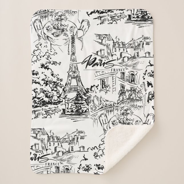 Couverture Sherpa Toile de Paris en noir et blanc (Devant)