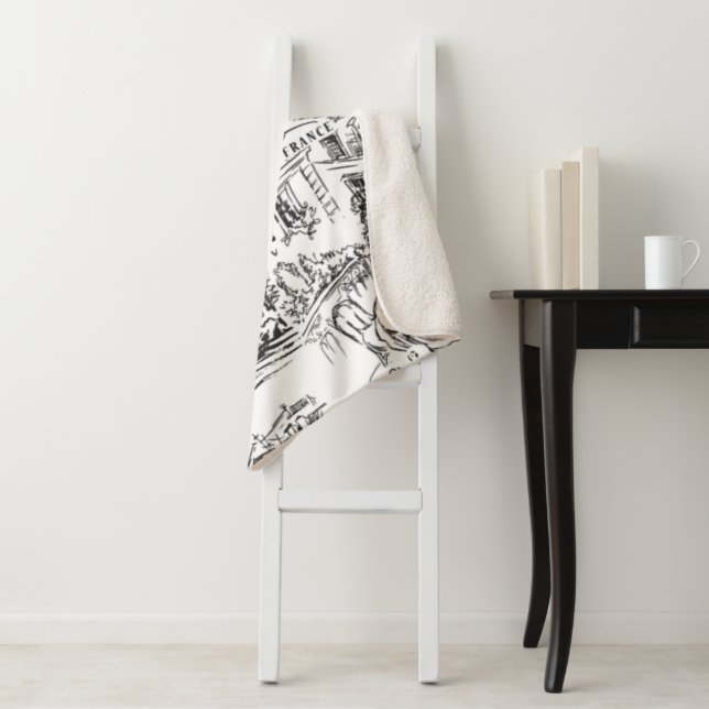 Couverture Sherpa Toile Paris Eiffel noir et blanc (En situation)