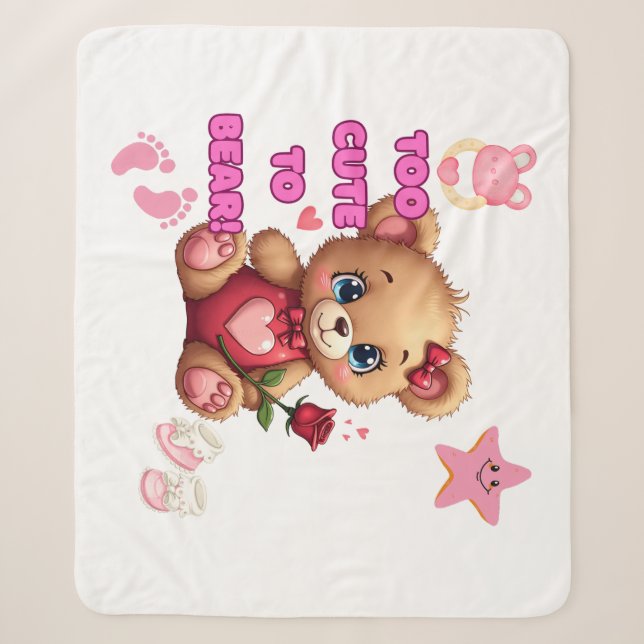 Couverture Sherpa Too Cute to Bear – Valentine Teddy Baby Design (Devant)