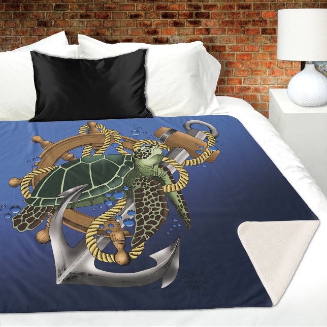 Couverture Sherpa Tortue de mer bleu vert (Créateur téléchargé)